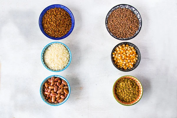 Healthy grains and beans, full of vitamins in bowl, colorful beans