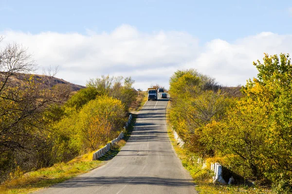 Highway Road Georgia Autumn Tree Plants Blue Cloudy Sky — Stock fotografie