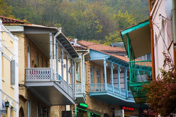 Casa Aldeia Sighnaghi Varanda Madeira Casas Coloridas Kakheti Geórgia — Fotografia de Stock