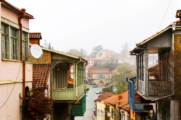 Деревянный Балкон Красочные Дома Кахетии Грузия — стоковое фото