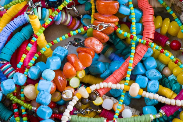 Colorful Necklaces Bracelet Mix Large Group Beads Stone Necklace Jewelry — Stock Photo, Image