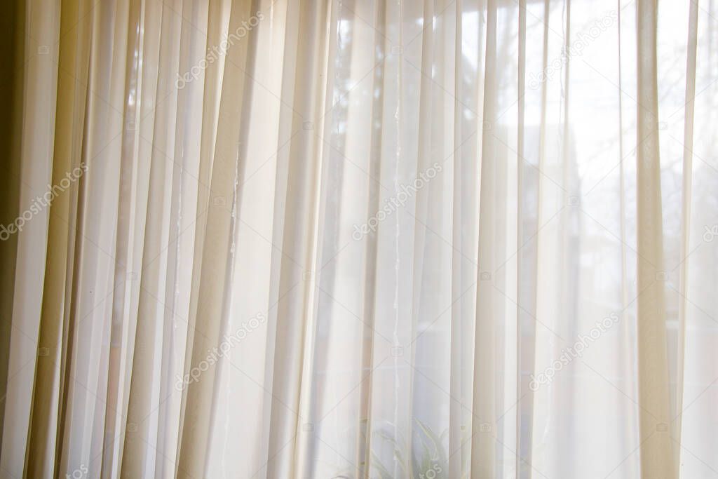 White curtain close-up, white cloth background, luxury