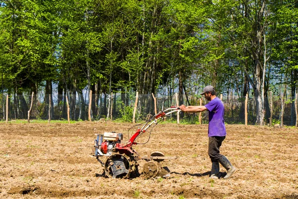 Mannen Som Arbetar Fältet Jordbruksscenen Georgien — Stockfoto