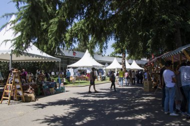 Açık hava pazarındaki insanlar, parktaki kalabalık, festival...