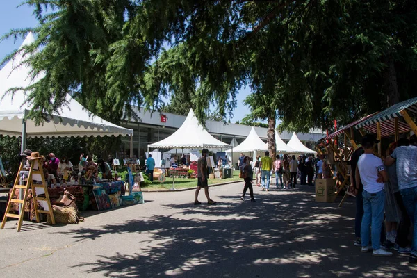 Açık hava pazarındaki insanlar, parktaki kalabalık, festival...