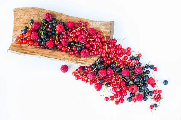 Grosella Roja Negra Loganberries Fondo Blanco Gran Grupo Bayas Colores — Foto de Stock