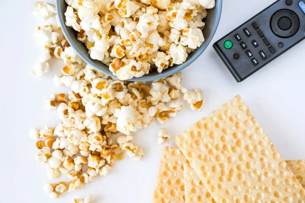 Palomitas Fritas Fondo Blanco Controlador — Foto de Stock