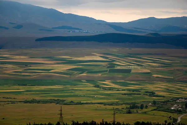 Vista Paisaje Aldea Los Campos Georgia Coloridas Granjas Naturaleza —  Fotos de Stock