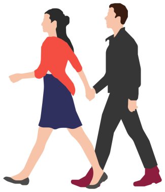 İnsanlar (günlük ortak yaşam) siluet vektör çizimi / yürüyen çift