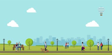 Açık yeşil park manzarası vektör illüstrasyonu (bahar, yaz)