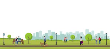 Açık yeşil park manzarası vektör illüstrasyonu (bahar, yaz)