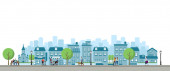 Картина, постер, плакат, фотообои "modern city / town street flat vector illustration (people in daily life)", артикул 421824948