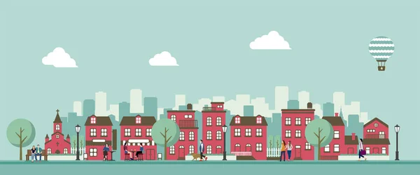Moderní Město Město Ulice Ploché Vektorové Ilustrace Lidé Každodenním Životě — Stockový vektor