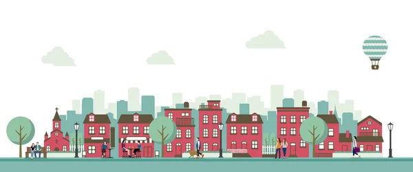 Moderní Město Město Ulice Ploché Vektorové Ilustrace Lidé Každodenním Životě — Stockový vektor