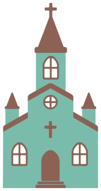 karikatür kilise düz tasarım çizimi (ön görünüm)