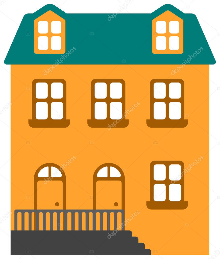cartoon building / house flat design illustration (front view)