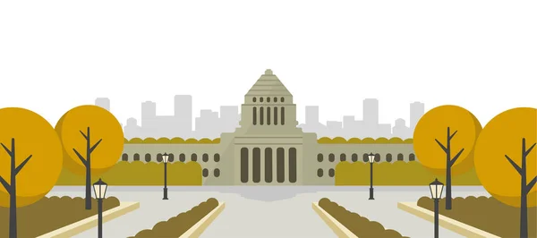 Ιαπωνικό Κοινοβούλιο Κτίριο Διάνυσμα Εικονογράφηση Banner Φθινόπωρο — Διανυσματικό Αρχείο