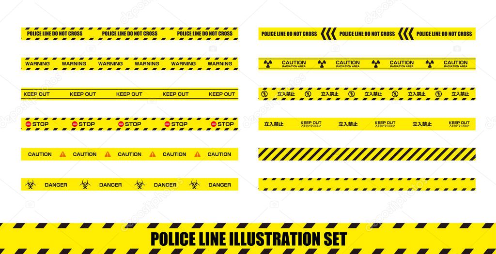 Police line ( warning tape )  flat vector illustration set