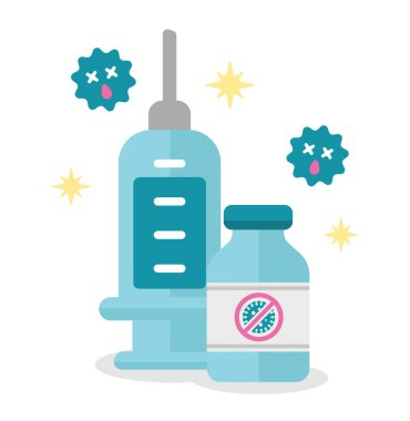 Covid-19 (koronavirüs) aşı karikatür vektör çizimi