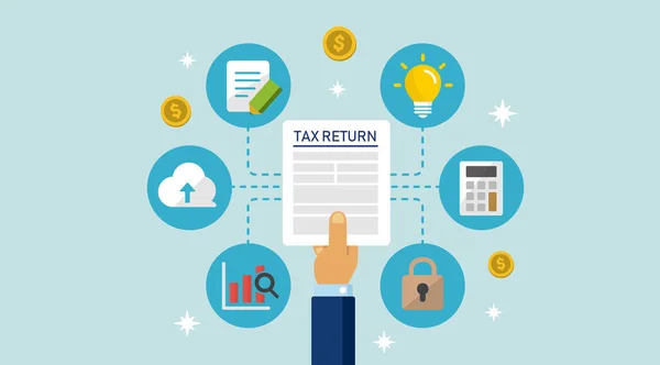 Φορολογική Δήλωση Υποβάλει Φορολογικό Έγγραφο Φορολογική Μορφή Εικονογράφηση Πανό Κινουμένων — Διανυσματικό Αρχείο