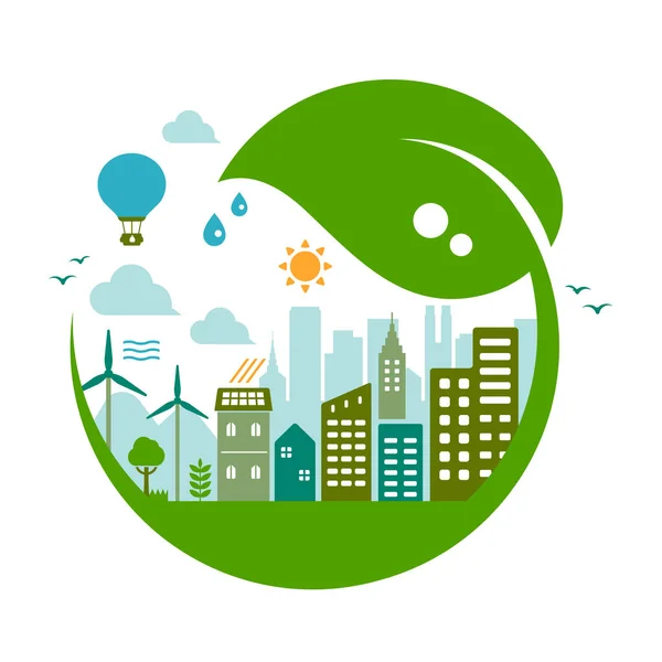 绿色生态城市病媒图解 生态概念 自然保育 — 图库矢量图片