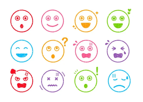 Cartoon Face Rubber Stamp Vector Illustration Set Color Variations — Stock Vector