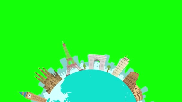 Reizen Vakantie Sightseeing Animatie Banner Wereld Erfgoed Wereldberoemde Gebouwen Groene — Stockvideo