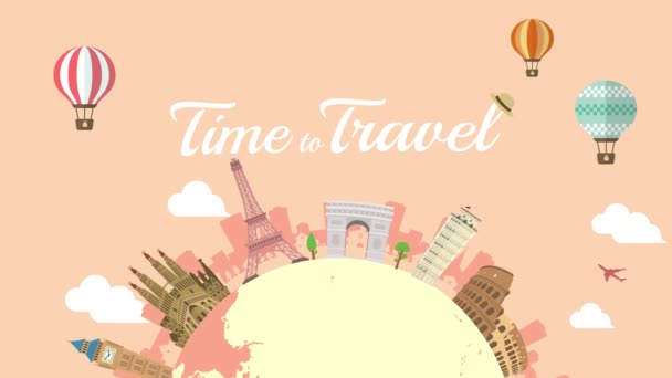 Reizen Vakantie Sightseeing Animatie Banner Wereld Erfgoed Wereldberoemde Gebouwen — Stockvideo