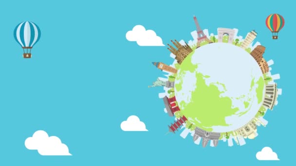 Utazás Nyaralás Városnézés Animációs Banner Világörökség Világhírű Épületek Nincs Szöveges — Stock videók