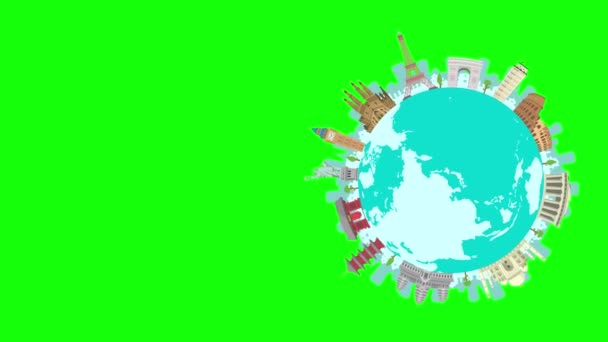 Reizen Vakantie Sightseeing Animatie Banner Wereld Erfgoed Wereldberoemde Gebouwen Groene — Stockvideo