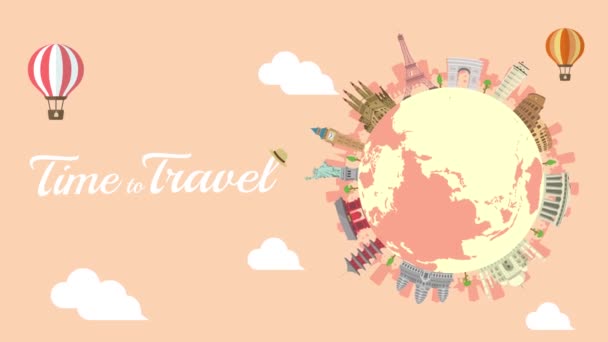 Travel Vacation Sightseeing Animation Banner World Heritage World Famous Buildings — Stock Video