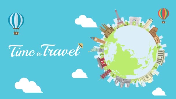 Reizen Vakantie Sightseeing Animatie Banner Wereld Erfgoed Wereldberoemde Gebouwen — Stockvideo