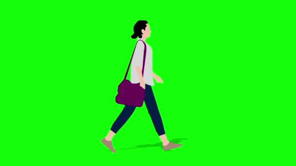 Mujer Caminante Con Bolsa Animación Dibujos Animados Animación Loop Vídeo — Vídeos de Stock