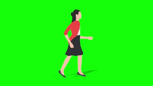 Yürüyen Kadın Çizgi Film Animasyonu Döngü Animasyonu Video Arkaplan Şeffaf — Stok video