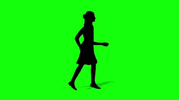 Lopend Silhouet Vrouw Tekenfilm Animatie Loop Animatie Video Groene Achtergrond — Stockvideo