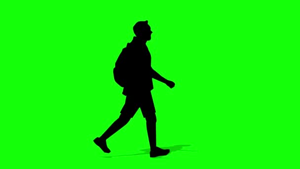 Wandelen Silhouet Man Cartoon Animatie Loop Animatie Video Groene Achtergrond — Stockvideo