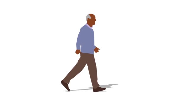 Yürüyen Siyahi Yaşlı Kişi Çizgi Film Animasyonu Döngü Canlandırması Video — Stok video