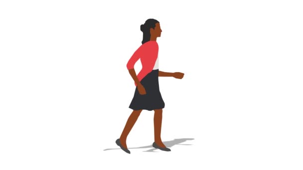 黒の女性漫画のアニメーションを歩く ループアニメーション 4Kビデオ — ストック動画