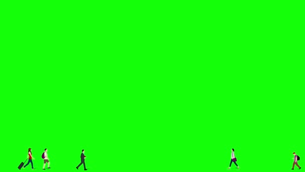 Анімація Великого Перетину Натовпу Відео Широкий Погляд Зелений Фон Прозорого — стокове відео