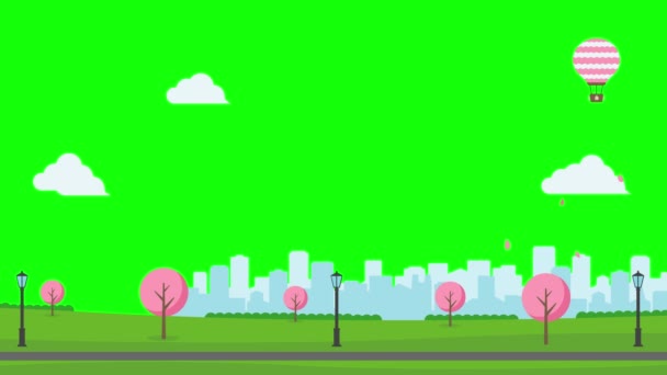 Анимация Весеннего Парка Цветение Вишни Видео Зеленый Фон Прозрачного Использования — стоковое видео