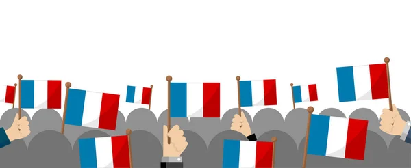 Personnes Tenant Drapeau National Main Illustration Bannière Vectorielle France — Image vectorielle