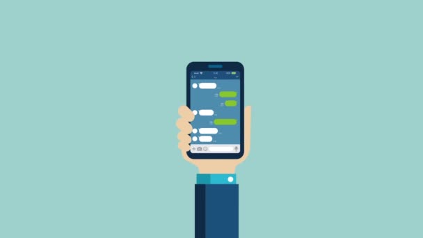 Kézfogás Smartphone Illusztráció Film Sns Chat App Motívum — Stock videók