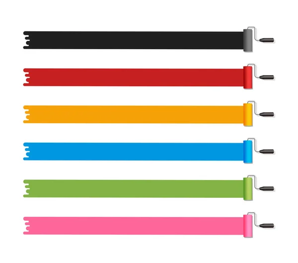 Roller Painter Paintbrush Vector Illustration Long Strokes Color Variation Set — Stock Vector