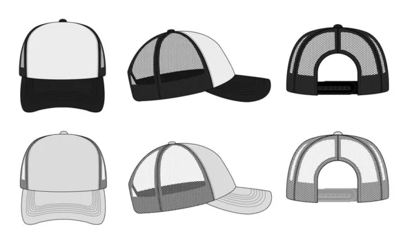 Trucker Cap Mesh Cap Template Illustration White Black — Διανυσματικό Αρχείο