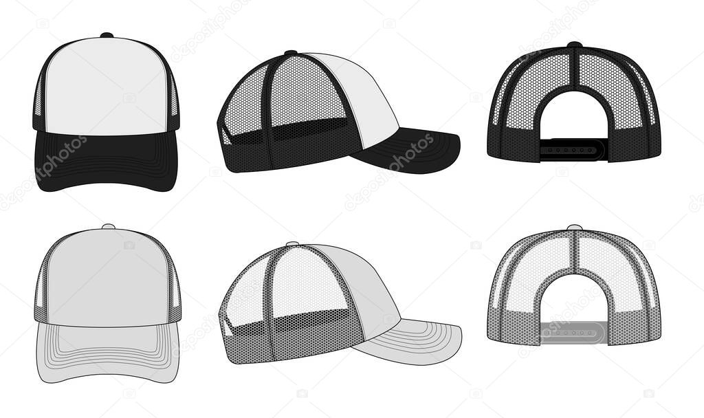 trucker cap / mesh cap template illustration (white & black)	