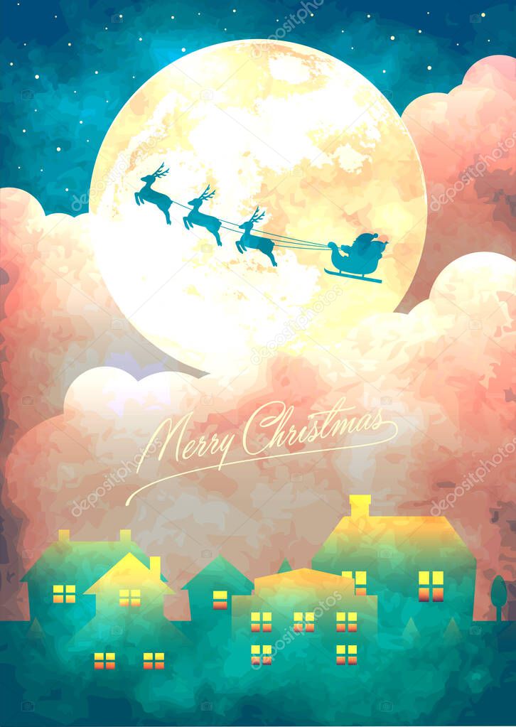 Merry christmas greeting card vector illustration ( vintage texture )