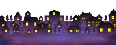 Şehir ışıkları manzara silueti çizimi (grunge doku