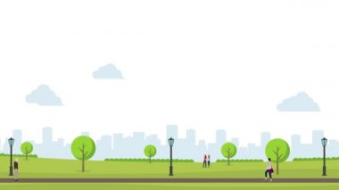 Yeşil parkta yürüyen insanların animasyonu. 4K video