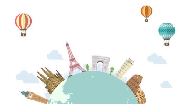 Подорожі Відпустка Оглядовий Анімаційний Банер Світова Спадщина Всесвітньо Відомі Будівлі — стокове відео