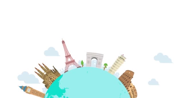 Viagens Férias Banner Animação Turística Património Mundial Edifícios Mundialmente Famosos — Vídeo de Stock